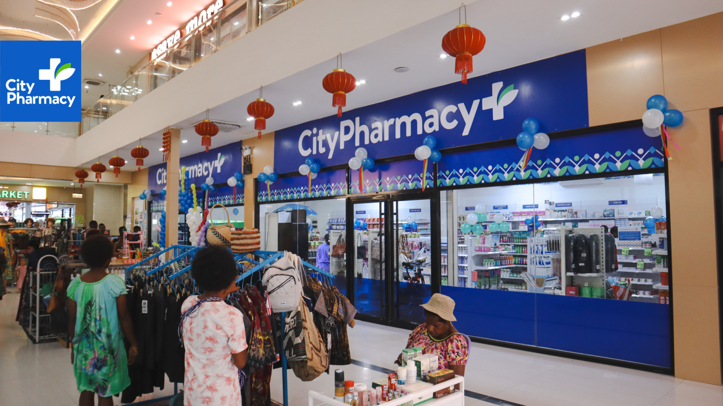 Exterior of the new City Pharmacy store inside Tang Mow Plaza